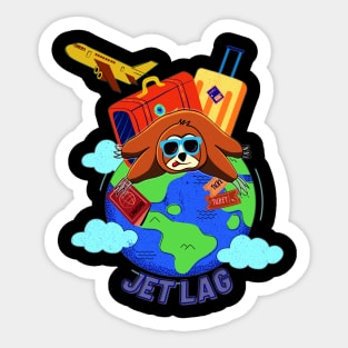 Funny sloth lying Jet lagged on the globe Sticker